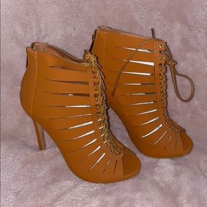 Burnt orange open toe heel